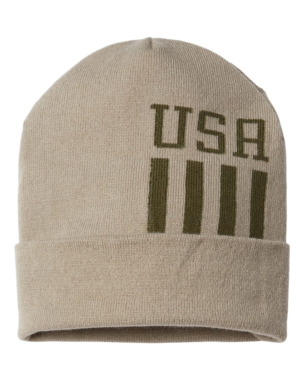 USA-Made Patriotic Cuffed Tan Beanie