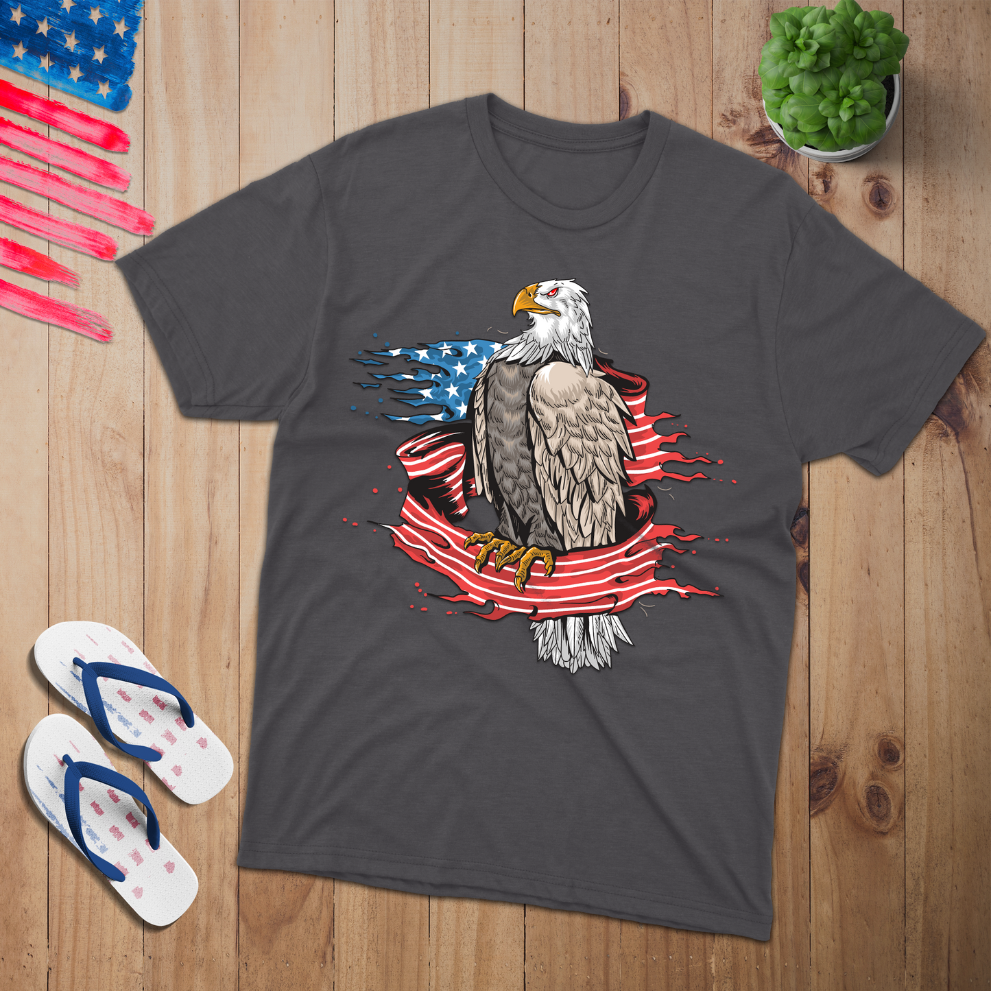 Eagle on Flag T-Shirt - Patriotic American