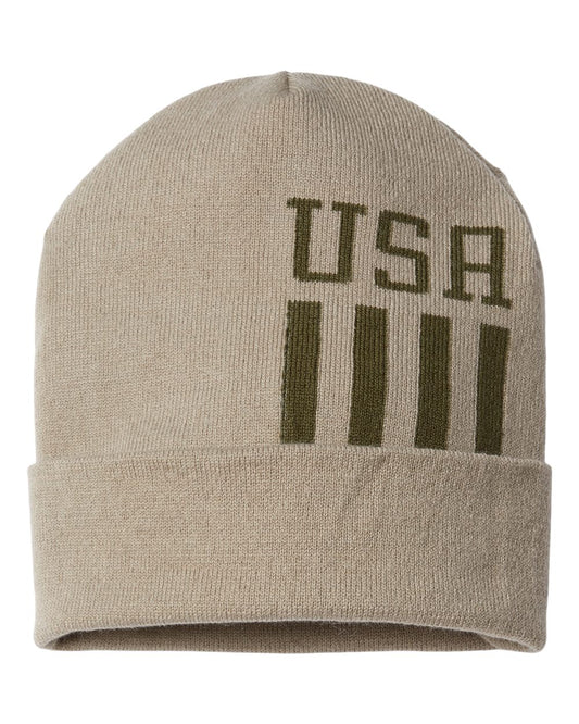 USA-Made Patriotic Cuffed Tan Beanie