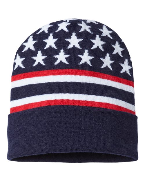USA-Made Patriotic Cuffed Navy Flag Beanie