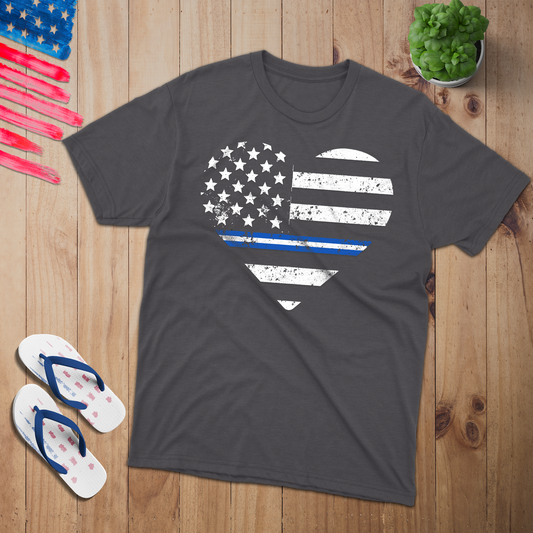 Love USA Blue White Stripe 100% USA Made Cotton T-Shirt