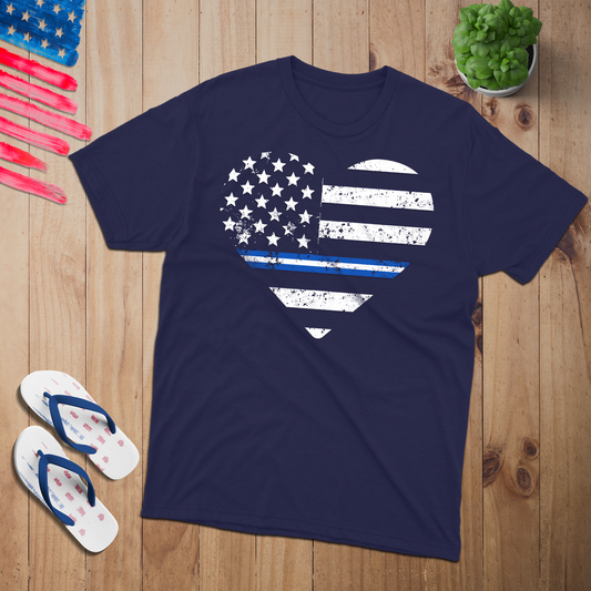Love USA Blue White Stripe 100% USA Made Cotton T-Shirt