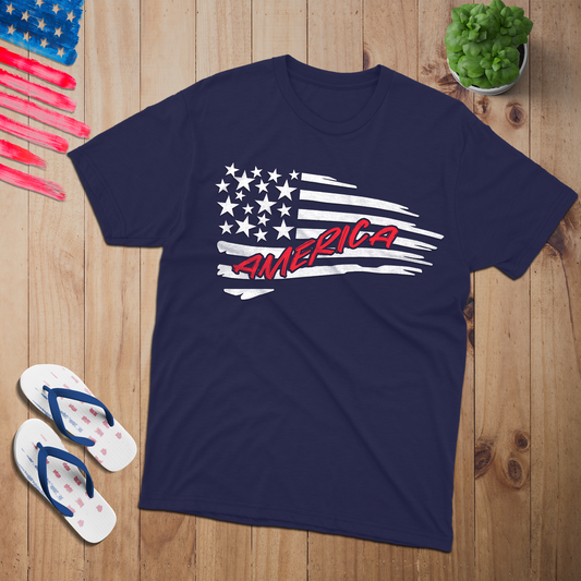 America Flag 100% USA Made Cotton T-Shirt