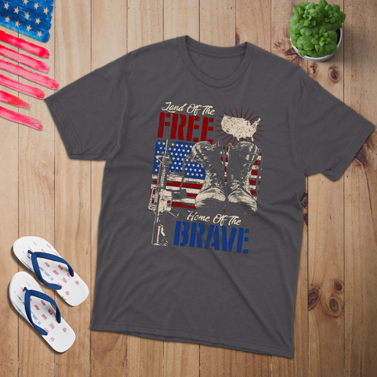 Land of Free Home of the Brave 100% USA Made Cotton T-Shirt