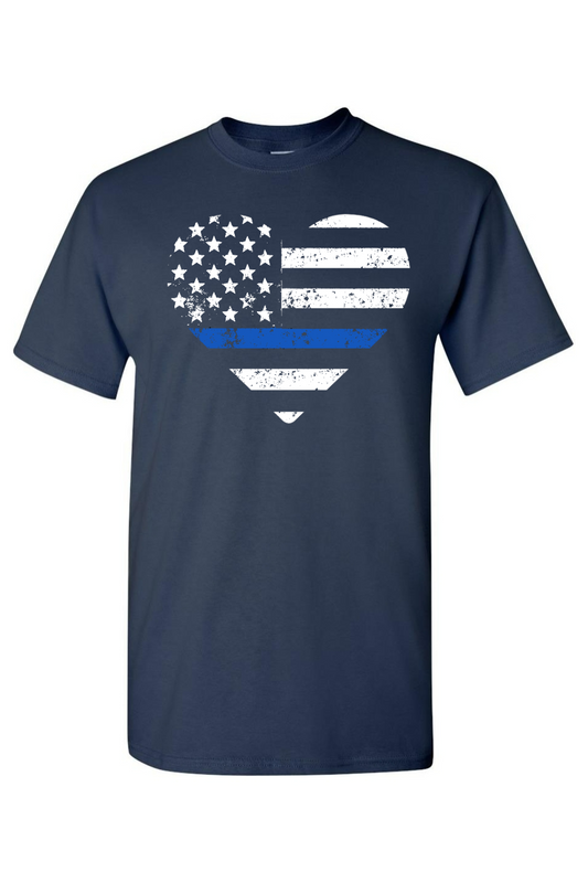 Love Heart USA Blue Stripe T-Shirt - Patriotic American
