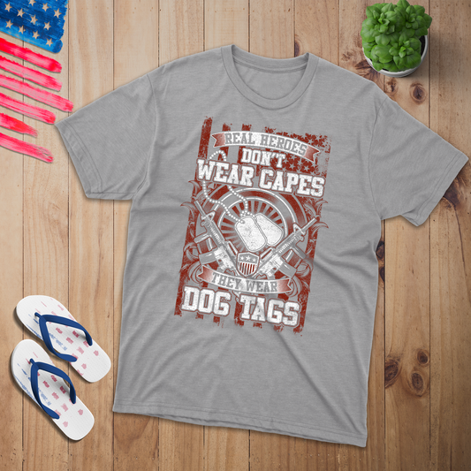 Real Heroes Dog Tags 100% USA Made Cotton T-Shirt