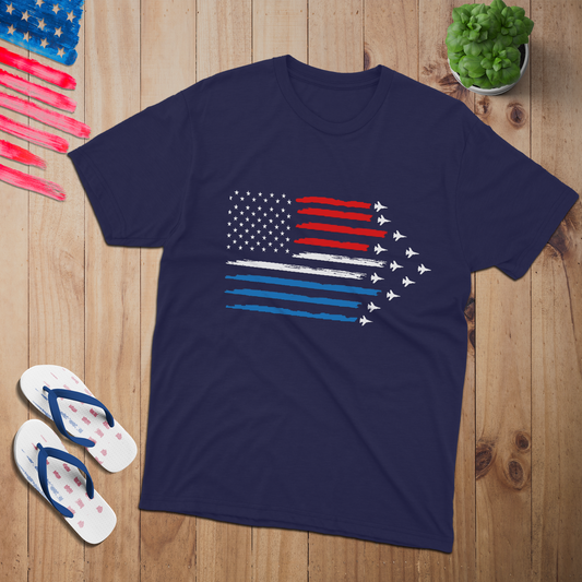 Fighter plane America Flag 100% USA Made Cotton T-Shirt