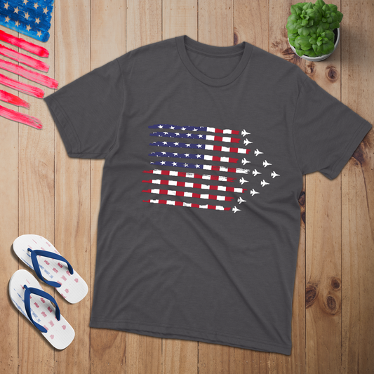 US Fighter Plane Flag 100% USA Made Cotton T-Shirt