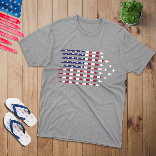 US Fighter Plane Flag 100% USA Made Cotton T-Shirt