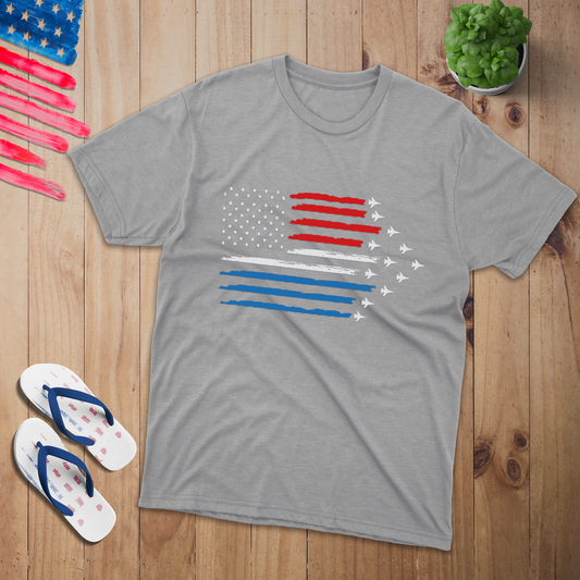 Fighter plane America Flag 100% USA Made Cotton T-Shirt